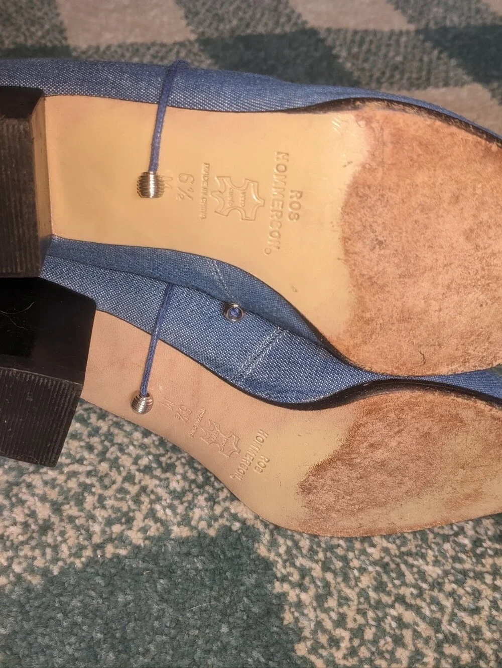 Vintage Ros Hommerson Light Blue Denim Low Heeled Lace Up Ankle Boots Size 6.5